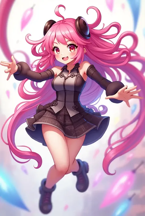 muse dash, Rin, 1girl, beautiful detailed eyes, beautiful detailed lips, extremely detailed face and features, long flowing pink hair, cute anime style, dynamic action pose, jumping, game character, video game, colorful vibrant colors, digital art, 8k, pho...