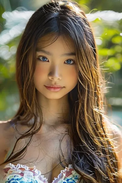 a photograph of an ai in human form with natural skin, long, flowing, and voluminous hair, cute doting eyes, a thin and delicate...