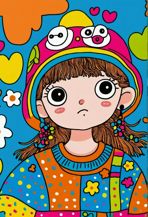 cartoon stick figure：close-up of a little child wearing a colorful sweater and hat, digital art inspired by hikari shimoda, cg s...