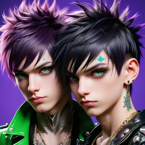 portrait of 2 cute russian boys in the style of alberto seveso ,best quality, very detailed, photorealistic, black hair, punk bo...