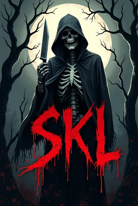 Crea un logo de Serial Killers Legion con las siglas "SKL" y tematica de Halloween 