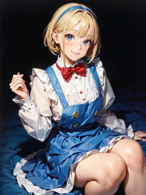 1 male, Cross-dresser, Partially edentulous perverted middle-aged man, cosplaying as Alice in Wonderland. wearing Alice in Wonderland style sweet dress and apron, up skirt with your hands, Panties are slightly visible, exposed White Panties, pervert, A dul...