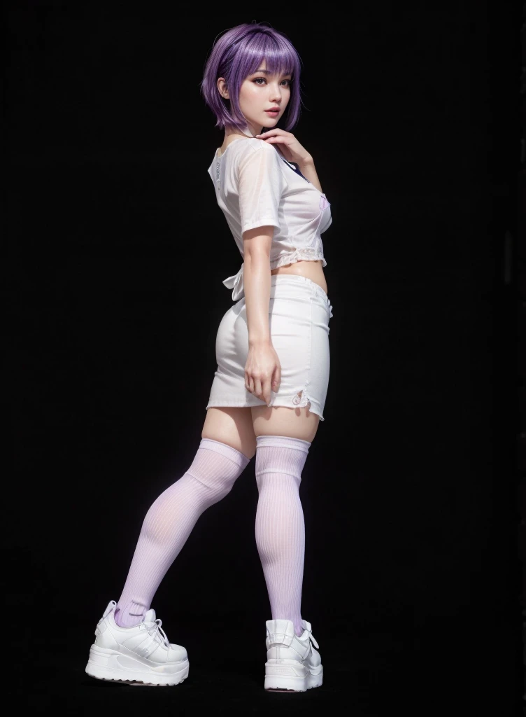 Ayane, purple hair, (best quality, ultra-detailed), (realistic:1.37), beautiful and detailed face, ultra-realistic texture, delicate face, delicate body, red lipstick, long-lasting colors. high definition, 8K. expression with a sexy look