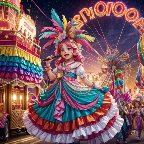 The drowsy pink light is perfect for revelry. Pieces of the rainbow overflow the streets, One for you, one for me.

Look!! The parade is coming. Look!! The parade is coming. The carnival parade. The carnival parade.

The march that decorates the twilight, ...