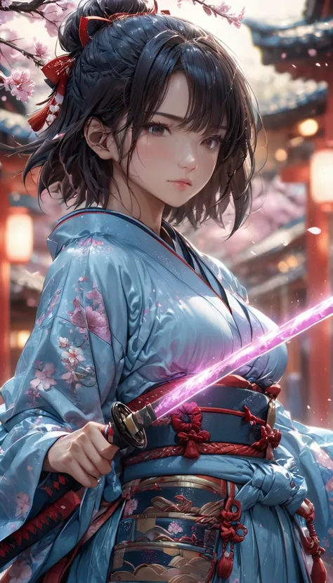 (4k, 8k, masterpiece:1.2), ultra high-res, (extremely detailed:1.3), dynamic pose, perfect anatomy, (intricate line work:1.3), sharp focus, (digital painting), (vivid colors:1.3), (masterful lighting:1.3), expressive, captivating eyes, Japanese warrior wom...