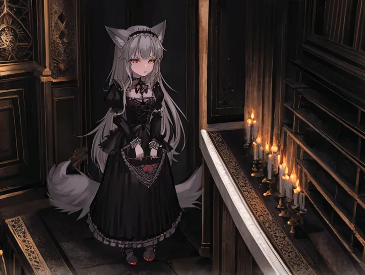 wolf girl,full body, gothic lolita