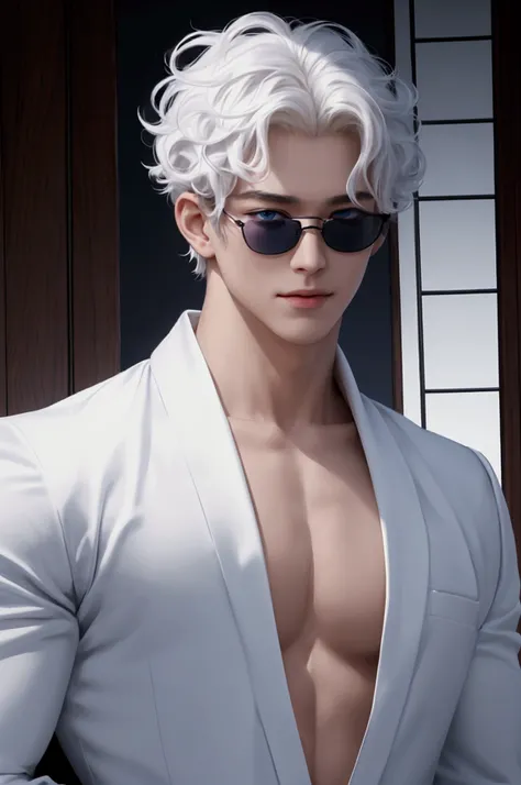 Hombre masculine adulto japones Asian varonil vistiendo ropa negra, Wear black sunglasses, black sunglasses, tall and with a strong and athletic physical appearance, Heir to an ancient traditional Japanese family. Mature Factions, nice smile. He wears expe...