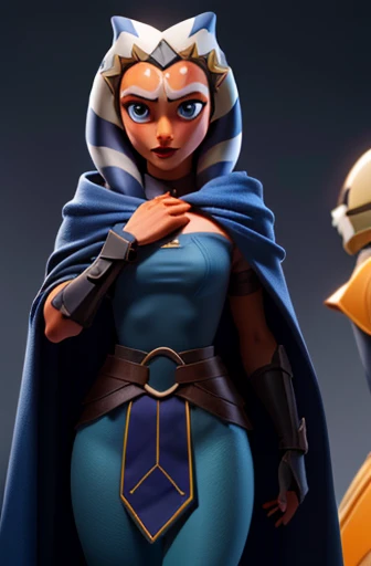 (masterpiece of the highest quality, Super detailed), Ahsoka Tano, (Orange peel:1.2), sexy, young, Teen, , blue eyes, compensate, Small breasts, Blue Shirt, vambraces, Fingerless gloves, Hip Armor, Blue Skirt, Blue leggings, anime/cartoon character wearing...