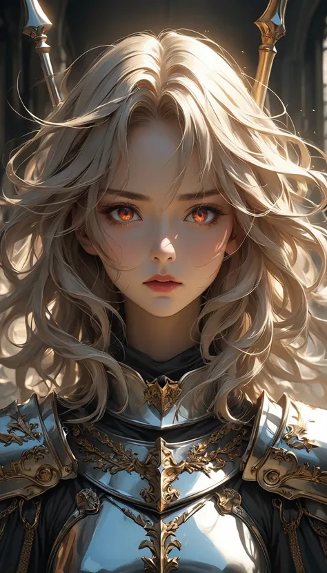 Holy Knight Theme, Cool and stylish, Shiny metal expression, Specular Reflection Coating, 
Attractive female knight, Alone, Knight Commander of the Royal Guard, Strong and fleeting eyes, Functional, The occasional kindness,  Goosebump-inducing beauty,  Sha...