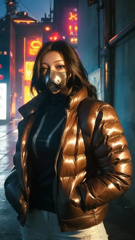 cyberpunk girl ,graffiti, gas mask,(premium、8k、32k、​masterpiece)、(the ultra - high definition)、(photorealistic:1.4), dynamic pos...