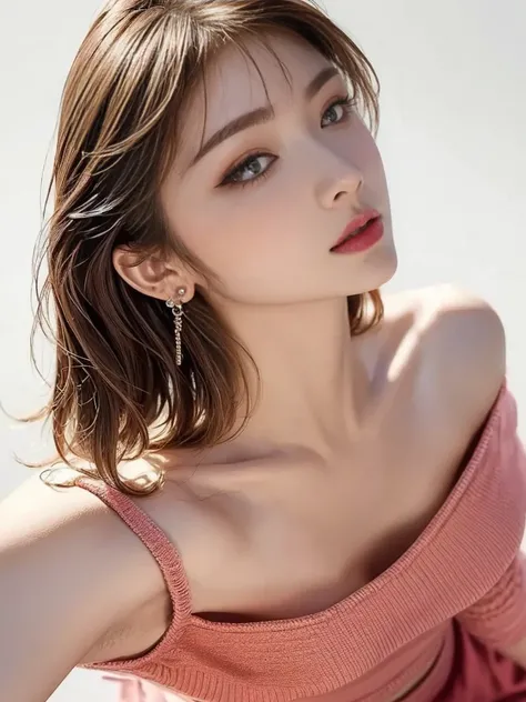 Best Quality, Very detailed, masterpiece1 person,woman,(((完璧なwomanの体))),Very beautiful face, Very beautiful body,Gentle expression, Very beautiful eyes,(Perfect Makeup:1.1),Fashion Model, Straight bangs,Shaggy Hair,red, Pink and blue hair:1.3, Very thin bo...