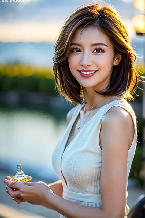 (Realistic, 超Realistic:1.4), 16K HDR, High resolution,((Whiskey Glass)),((Whiskey Bottle)),((Whiskey Glass)),Happy smile、short hair,The best smile、Japanese actress,so beautiful(It looks like the real thing),Evening Dresses,Cocktail Dresses、Whiskey Bottle、T...