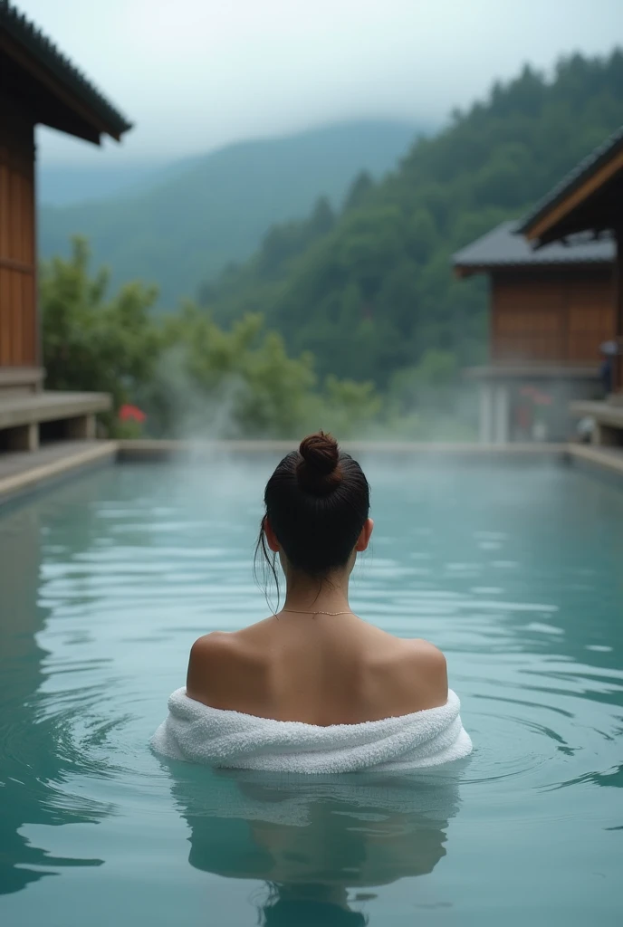 hot spring　1 towel　back　woman　Japanese　hostel　High image quality　High resolution　Real　photograph