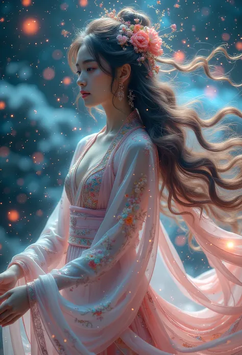 1 girl,hanfu,realistic,
Masterpiece,high quality,8,000,detailed,detailed face and skin,high resolution,perfect anatomy,physics-based rendering,photo-realistic,1 female,20 years old,full body photo,long wavy hair,accurate anatomy,woman in tights,body bright...