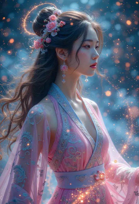 1 girl,hanfu,realistic,
Masterpiece,high quality,8,000,detailed,detailed face and skin,high resolution,perfect anatomy,physics-based rendering,photo-realistic,1 female,20 years old,full body photo,long wavy hair,accurate anatomy,woman in tights,body bright...