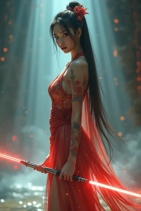 ((Fully sexy)),(looking at viewer, front facing viewer), digital art ilustration, depth of field, cinematic light, chiarosaurio, mist, particles, sparks,reflections, a female Chinese princess (Chinese Emperor princess, Dilraba Dilmurat, beautiful face), lo...