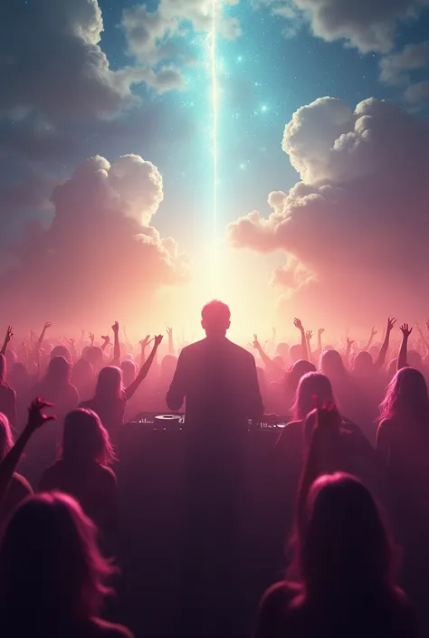 Rave party in heaven include dj with mixer