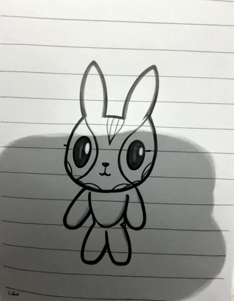 drawing of a bunny with glasses on a piece of paper, original chibi bunny girl, cute anthropomorphic bunny, anthropomorphic rabbit, with out shading, hornet from hollow knight, inspired by Kanbun Master, a drawing, doodle, rabbt_character, drawing, zumidra...