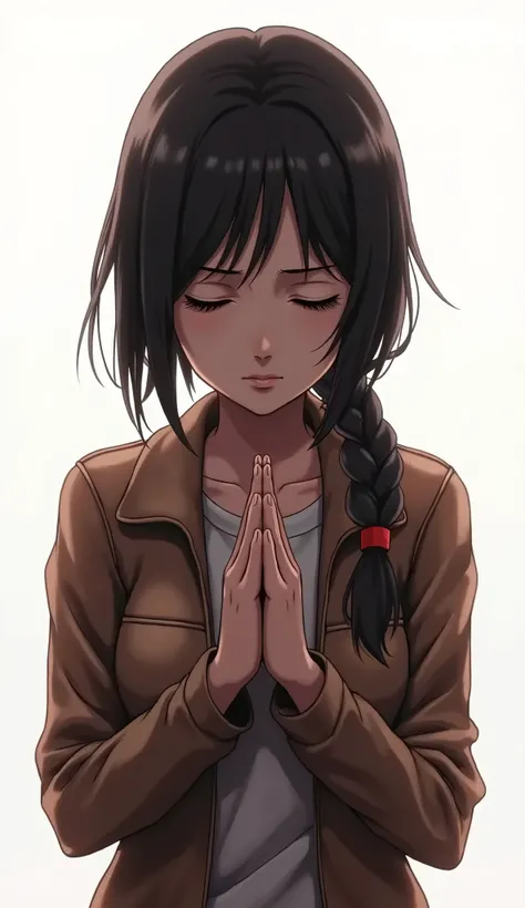 live-action、Real、Mikasa praying with her hands together、White background、Attack on Titan Misaka