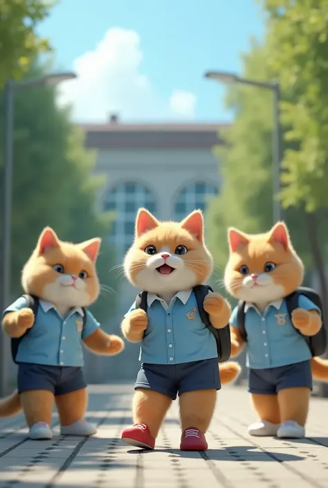 make a image shot with Canon EOS R5 use Sigma 50mm f/1.4 DG HSM lens, UHD, 8K, Unreal engine 5, Film Stok, hyper-detailed about :
In the school yard A group of large anthropomorphic cats wearing light blue school uniforms trying to challenge Kiko, a fat, c...