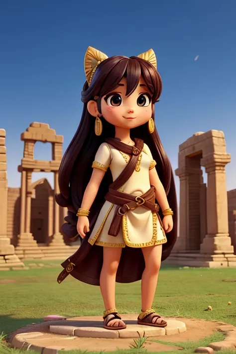 Characters that represent ancient Mesopotamian culture、Deformed cute girl、 Cute pose、Outdoor Scenery、An iconic landmark of her country、((Best Quality))