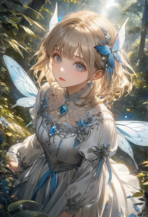 (((absurdres, highres, ultra detailed, HDR, master piece, best quality, extremely detailed, delicated features, noise removal))), Gothic art, retina, masterpiece, highres, best quality, high details,A fluffy white fairy who lives in the forest、learning for...