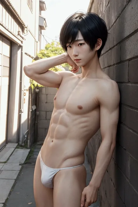 1. Boy, 1 Japanese male boy, Black short hair, The delicate boys(Hoang Lap、High resolution、Hyper Detail)Press Photos, Capture the moment, Complex patterns, Pale skin, Perfect Face, Cute face, Soft brown eyes, very, veryハンサム, Muscular, Excellent body propor...