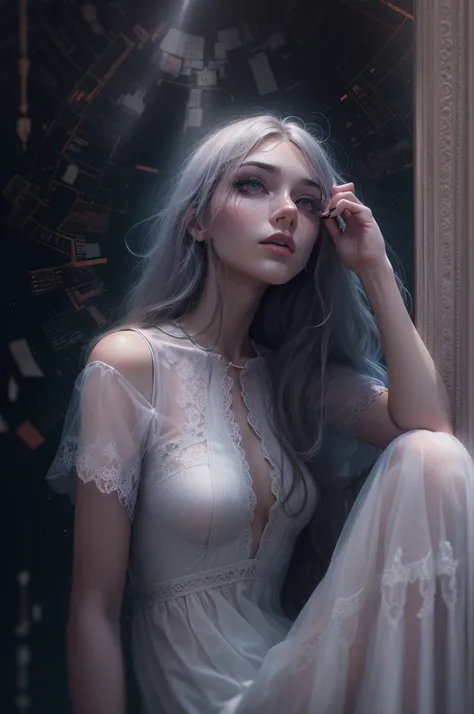 ((space, estrShes distantes), (fantastic image, very beautiful - space girl), (1 girl; 1.3), (rostro. cipher))). ((elegant shapes. elegant girl). (high quality), (stylization - animation, realism). (Dark cool colors mixed with warm tones.). (angel girl), (...