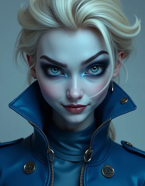 Disneys Elsa, Naughty, Evil, My Cool Infinity Girl, Blue Jacket, toggles, face portrait, close-up shot