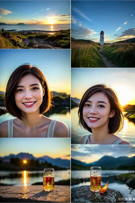 (Realistic, 超Realistic:1.4), 16K HDR, High resolution,((Whiskey Glass)),((Whiskey Bottle)),((Whiskey Glass)),Happy smile、short hair,The best smile、Japanese actress,so beautiful(It looks like the real thing),Evening Dresses,Cocktail Dresses、Whiskey Bottle、T...