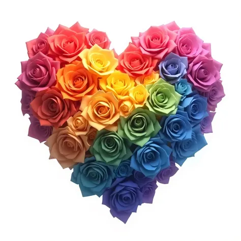 Rainbow color heart made of rose flowers isolated on white background. This illustration represents concept of love for LGBTQ, gay, lesbian, pride and bisexsual. Digital illustration