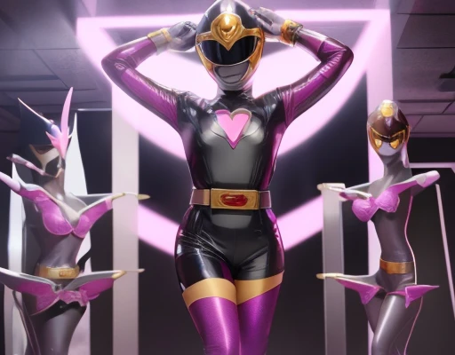 Super Sentai, Power Rangers, Black latex, High Leg, Five Girls. Evil Person, whole body,Sexy pose, Hollow Eyes, Tied to a machine, forehead, Heart Tattoo, Glowing tube, helmet, Colorful lightning, headphone, Chastity Belt, , Belly-revealing outfit, Costume...