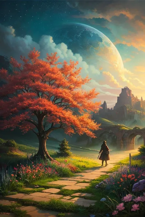 Best Quality、Landscape painting、Fantasy art、Starry Sky、grow、dramatic