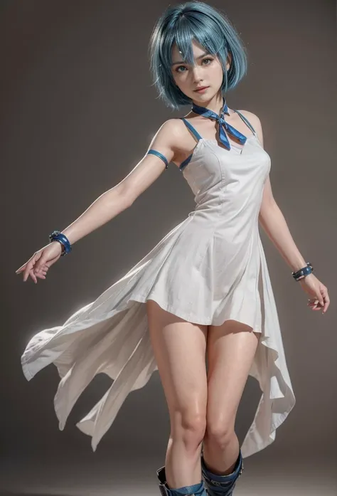 Nico, blue hair, (best quality, ultra-detailed), (realistic:1.37), beautiful and detailed face, ultra-realistic texture, delicate face, delicate body, red lipstick, long-lasting colors. high definition, 8K. expression with a sexy look