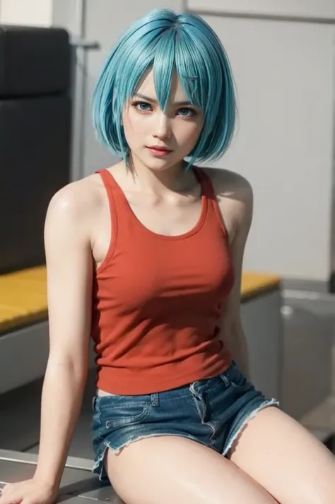 Nico, blue hair, (best quality, ultra-detailed), (realistic:1.37), beautiful and detailed face, ultra-realistic texture, delicate face, delicate body, red lipstick, long-lasting colors. high definition, 8K. expression with a sexy look