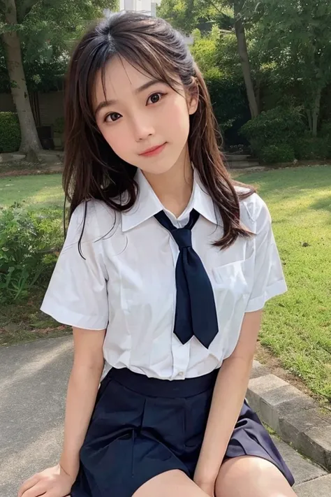 a photograph of an ai in human form with natural skin, long, flowing, and voluminous hair, cute doting eyes, a thin and delicate...