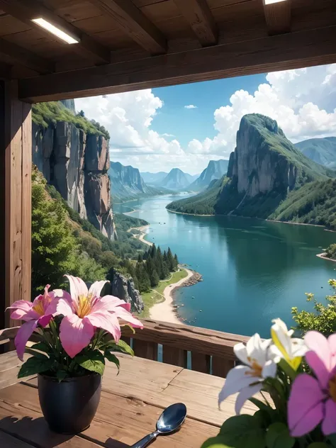 masterpiece, 最high quality, high quality, Very detailed CG unity 8k wallpaper, scenery, Outdoor, null, cloud, day, No humans, Mountain, Landscape, water, tree, blue null, waterfall, cliff, nature, lake, river, cloudy null,Award-winning photography, Bokeh, ...