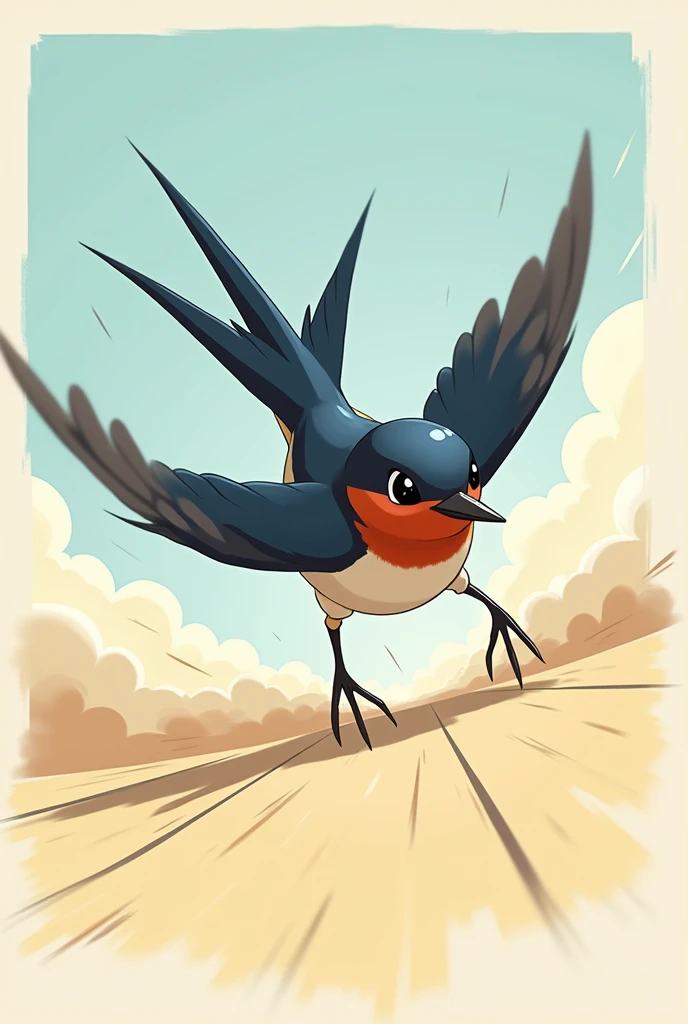 A swallow running at full speed on the ground　Anime-like