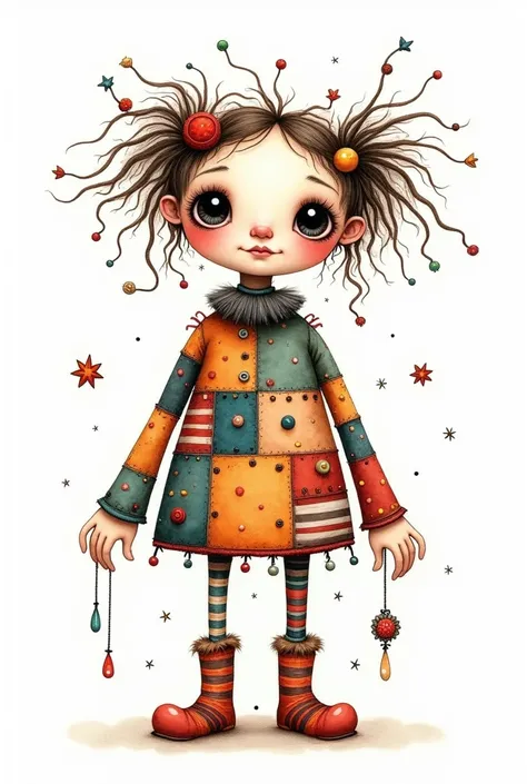 иллюстрация в стиле
Holly Clifton-Brown,
Detailed drawing, dolly, Threads, beads, patchwork,
patches, stripes, white background, saturated colors, fine watercolor,
Erko, clear outline, beautifully voluminous watercolor, the finest ink drawing, grotesque, C...