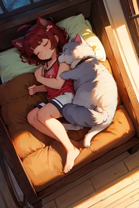 cute sleeping dog and kitten（sanmao）