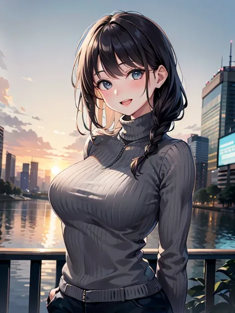 (1girl:1.3, solo), (Masterpiece, best quality, photorealistic, highres, photography, :1.3), ultra-detailed, sharp focus, professional photo, commercial photo, (upper body:1.3), (standing at downtow street), (((starring at the viewer:1.5))), (arms behind ba...