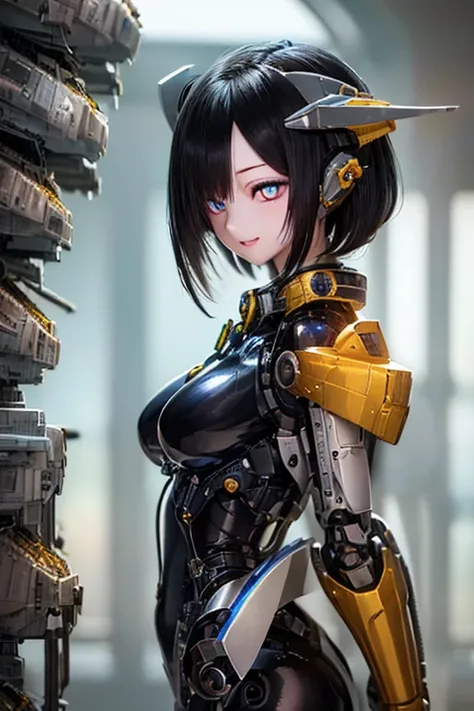 (SFW:2), photorealistic, realistic photo, 8k, ((highest quality)), ((masterpiece)), (extremely detailed), kukolnydom, doll, mecha musume, mechanical parts, (robot joints, bodysuit, head gear), (from side, spaceship room, mature woman, 22yo, 22_years_old, s...