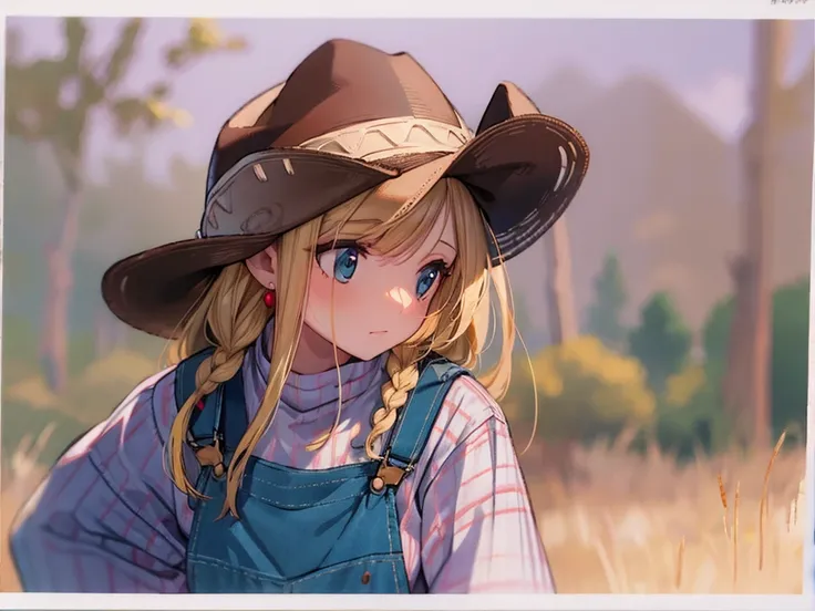 ((best quality, high resolution)), (delicate illustration), (pastelcolor style illustration:0.3), (watercolor style illustration:0.1), ((beautiful:1.3)), 4k,
((beautiful lady)), ((Long-sleeve tee,Overalls,Beanie)), A field of tall, dry grasses swaying in t...