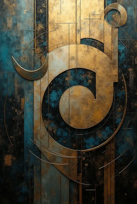 A stunning abstract art deco painting, highly detailed, hyperrealistic, surreal, intricate geometric shapes and patterns, metallic gold and silver accents, deep rich jewel-toned colors, dramatic lighting, cinematic composition, masterful blending, (best qu...