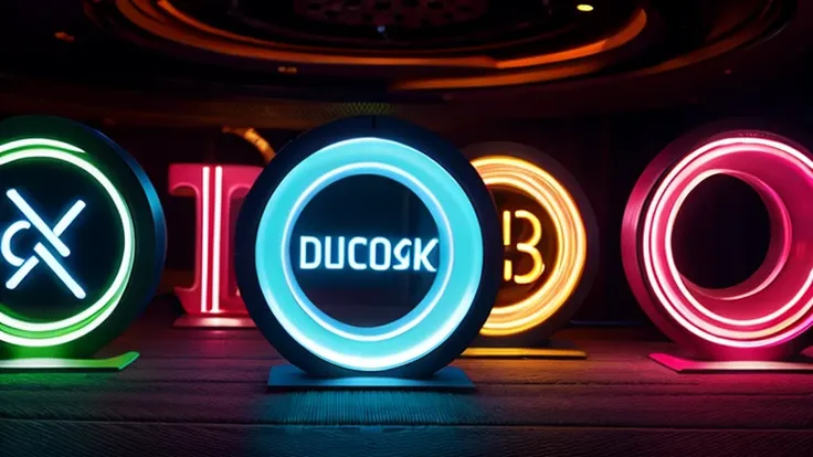 (logo): Round neon light circle, Disco lettering around、There are some cocktail glasses In the center of the circle.、words &References;Nucky&References; In the center, All Neon Light Colors.