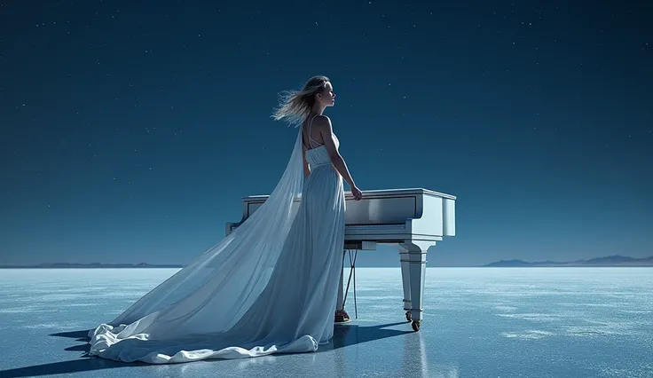 ((masterpiece, Best Quality, Best Quality, High resolution, Realistic, RAW Photos, 8k)), ((High-definition CG synthesis 8k wallpaper)), (Big and stunning goddess shots, Very hot and sexy, Pure white knit dress, Standing beside a pure white grand piano, Inc...