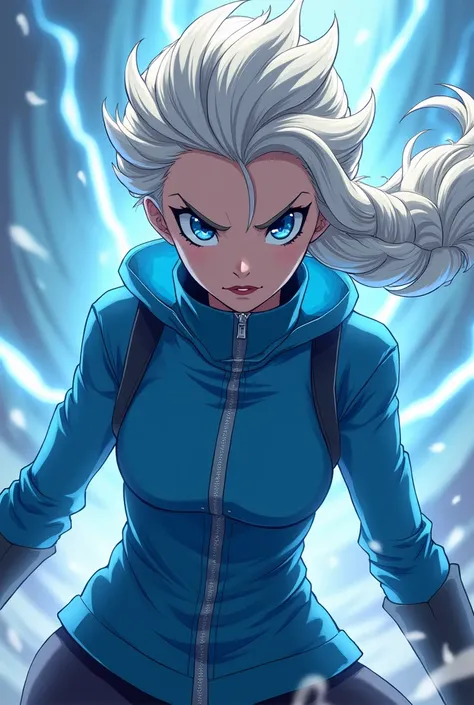 In combat mode From Disney Princess Elsa Frech Böse Mein Blue Jacket Zip In Infinity Anime Style Ninja style 