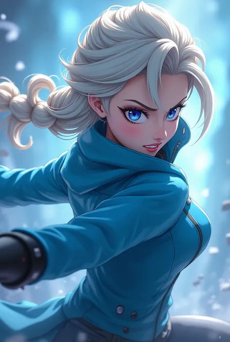 In combat mode From Disney Princess Elsa Frech Böse Mein Blue Jacket Zip In Infinity Anime Style Ninja style 