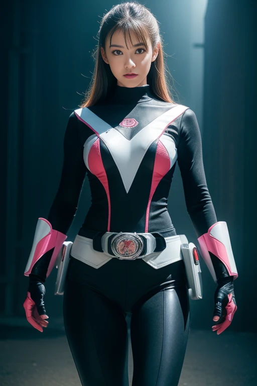 evil super squadron、evil pink ranger costume、black latex、black bodysuit、best quality,masterpiece,genuineistic,professional,vibra...