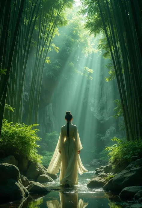 1 girl,Hanfu,Practical,
大bamboo forest, 隐藏在石窟中的大片茂密bamboo forest, bamboo forest, Green and black color scheme only, Green and black colors only, Green and black, From the abyss, Three, Studio Ghibli, Animation main visual, author：Shinkai Makoto, Dark, Comp...